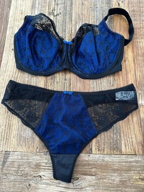 Fantasie Blue and Black Lace Underwire Bra set